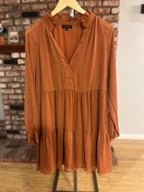 ✨ 1.STATE Rust Tiered Mini Dress Size XL NWOT ✨